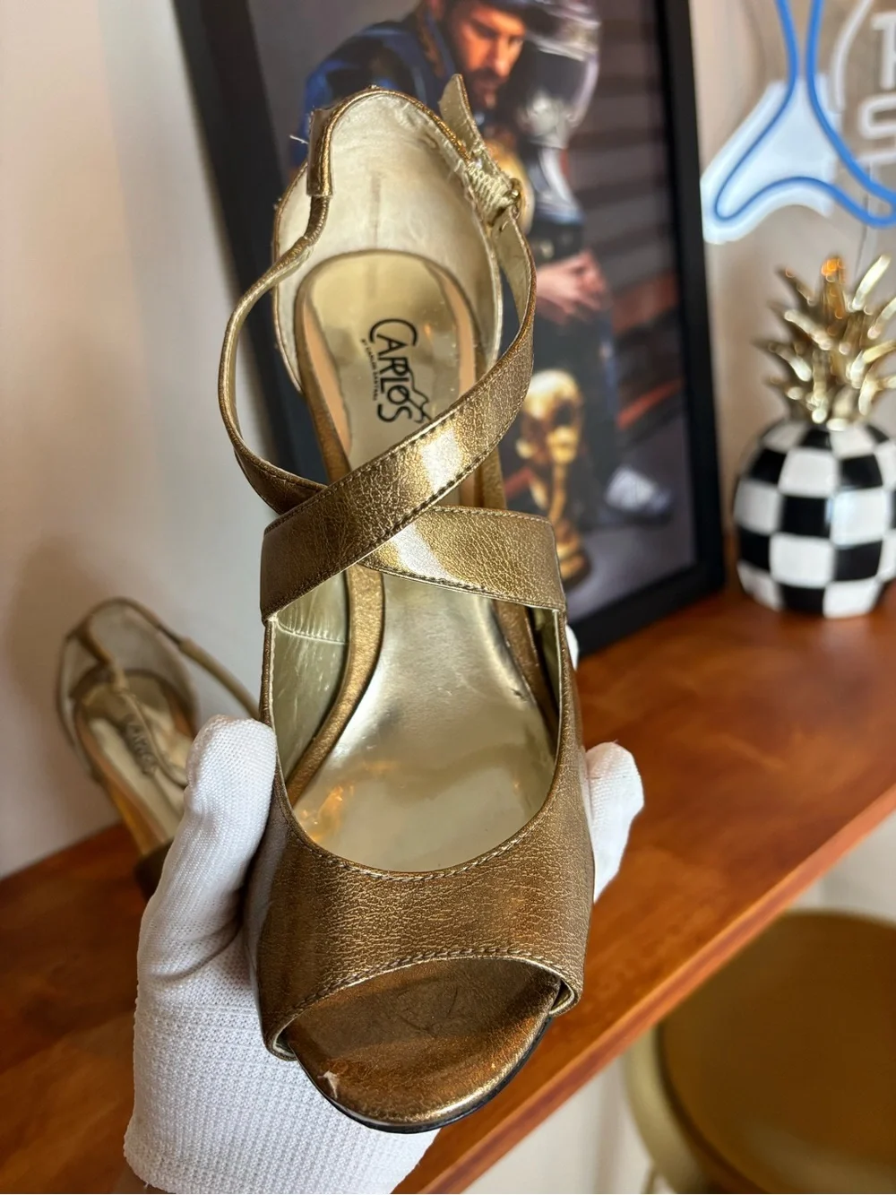 Carlos Santana Gold Metallic Platform Peep Toe Heels 2008